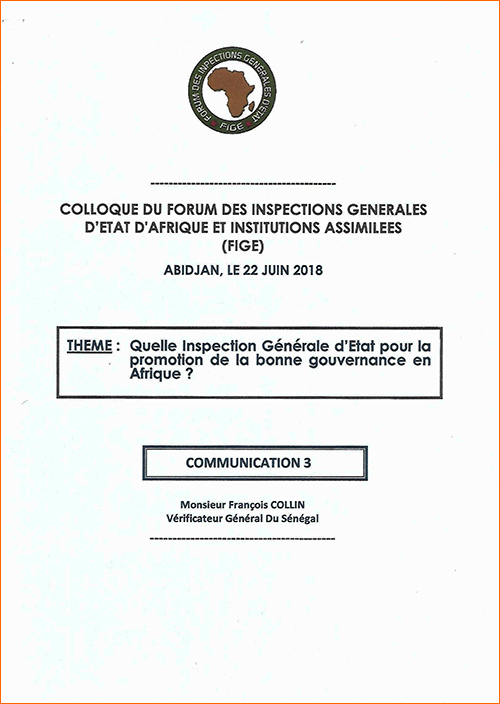 COMMUNICATION 3 / M. François COLLIN Vérificateur Général Du Sénégal